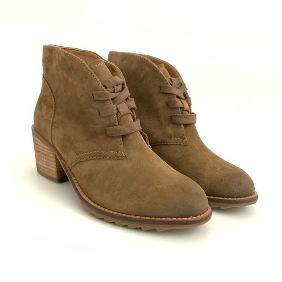 Biala Bootie Women Size 5M Tan Leather Lace-up Block Heel Distressed - Picture 12 of 12